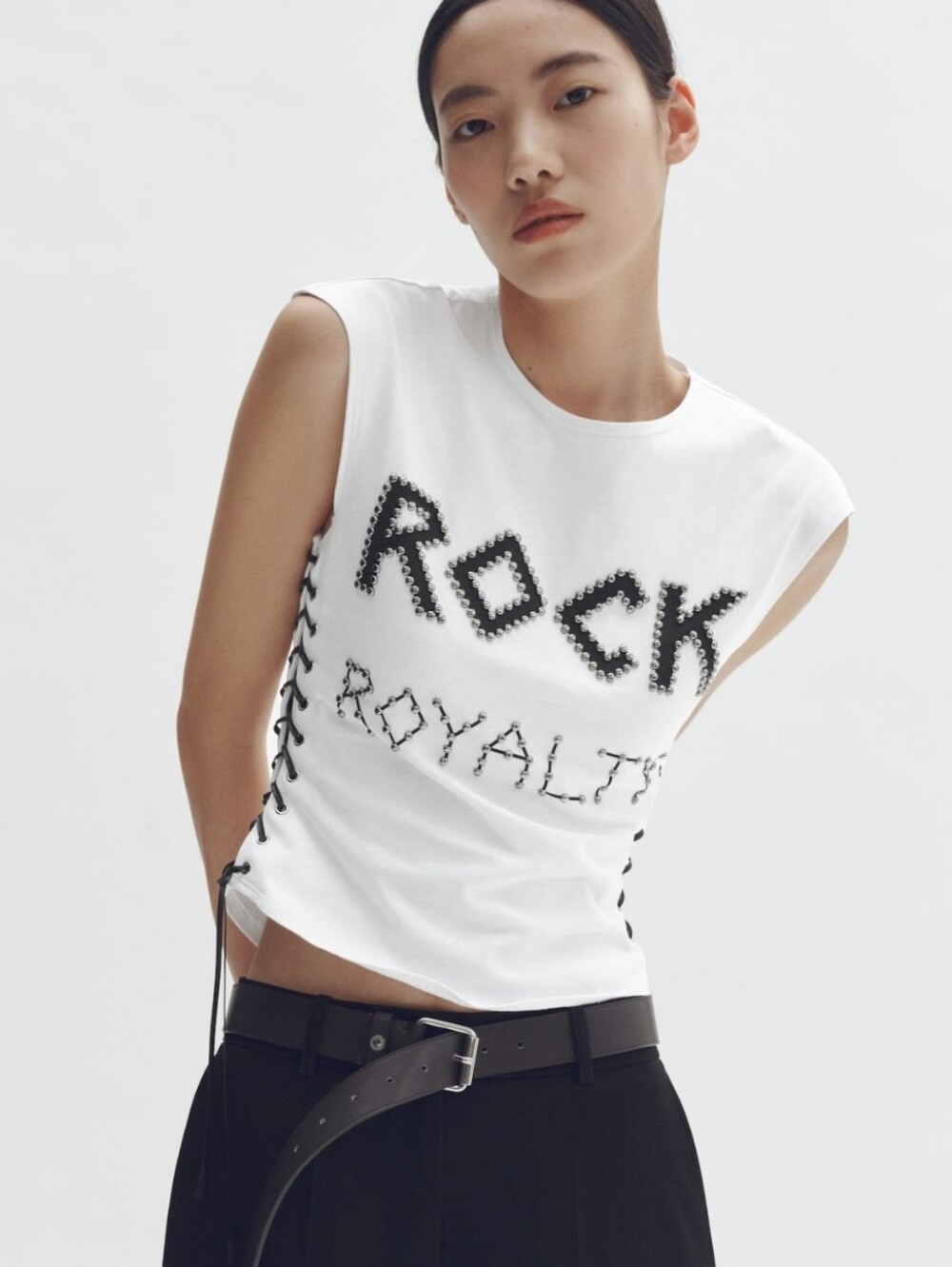 Stella McCartney White 'Rock Royalty' Lace-Up Sleeveless Tee